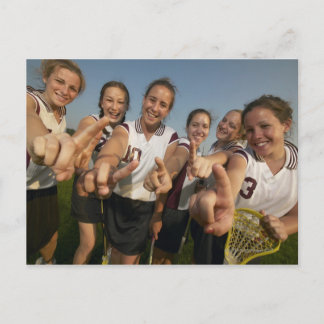 Teenage (16-17) lacrosse team signalling number postcard