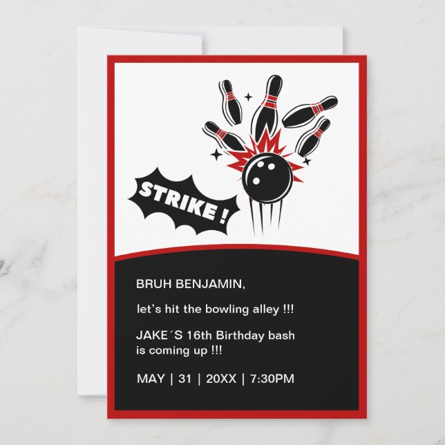 teenage Bruh hit bowling alley fun birthday night Invitation (Front)