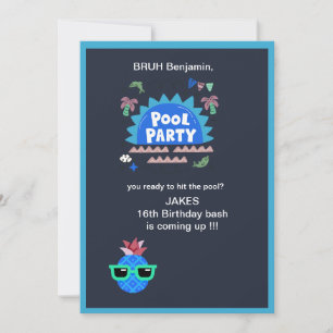 teenage bruh you up hit the pool party birthday invitation