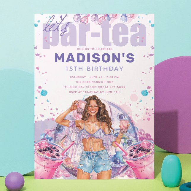 Teenage Colourful Boba Bubble Tea Birthday Invitation (Creator Uploaded)