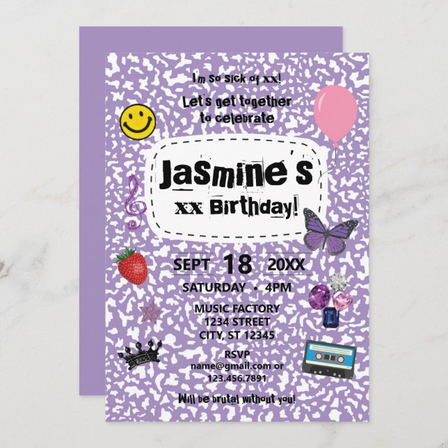 Teenage Dream Birthday Invitation Lavender (Front/Back)