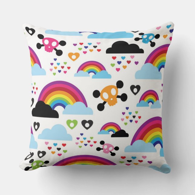 Teenage emo rainbow skull background cushion (Front)