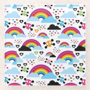Teenage emo rainbow skull background glass coaster