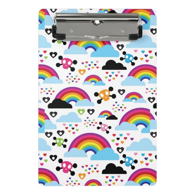 Teenage emo rainbow skull background mini clipboard (Front)