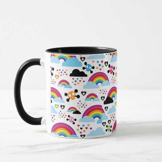 Teenage emo rainbow skull background mug (Left)