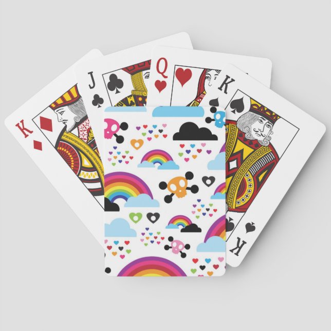 Teenage emo rainbow skull background playing cards (Back)