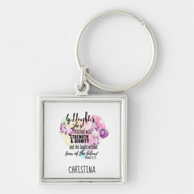 Teenage Goddaughter Gift Pink Unicorn Proverb Cute Key Ring (Front)