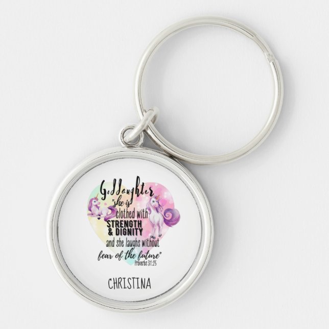 Teenage Goddaughter Gift Pink Unicorn Proverb Cute Key Ring (Front)