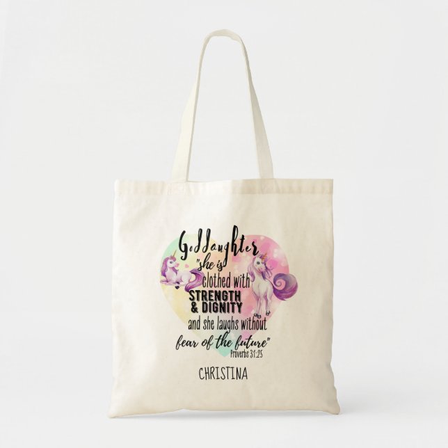 Teenage Goddaughter Gift Pink Unicorn Proverb Cute Tote Bag (Front)