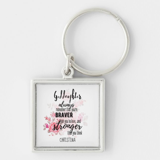 Teenage GODDAUGHTER Motivational Quote Floral Key Ring (Front)