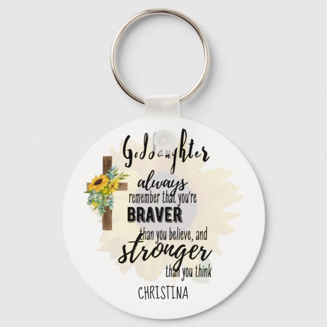 Teenage GODDAUGHTER Motivational Quote Sunflowers Key Ring (Front)