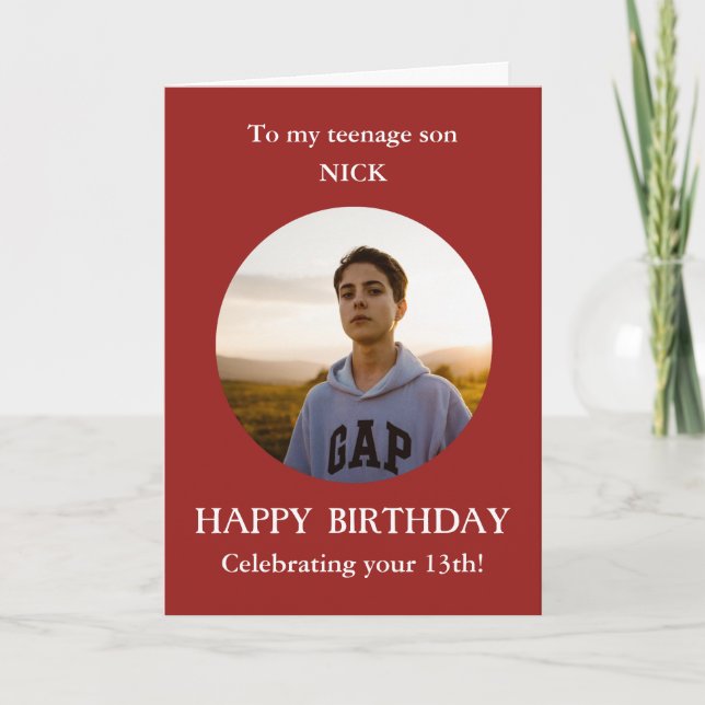 Teenage Son Photo Happy Birthday Card Red (Front)