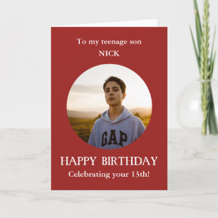 Teenage Son Photo Happy Birthday Card Red