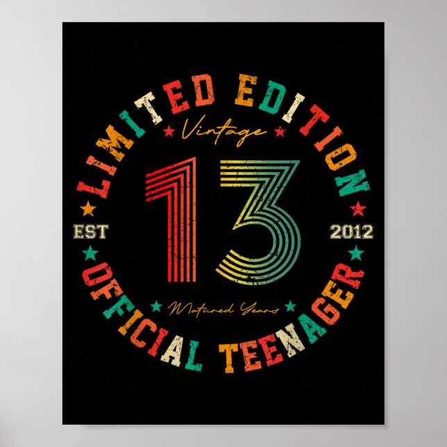 Teenager 13 Year Old Vintage 13th Birthday  Poster (Front)