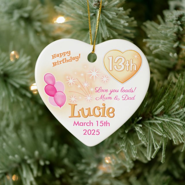 Teenager Heart 13th Birthday Girl Daughter Pink Ceramic Tree Decoration (Tree)