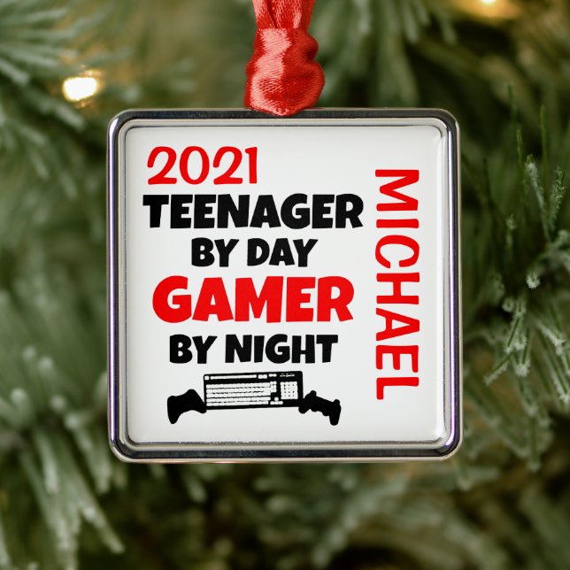 Teenager Loves Playing Video Games CUSTOM Metal Tree Decoration (Tree)
