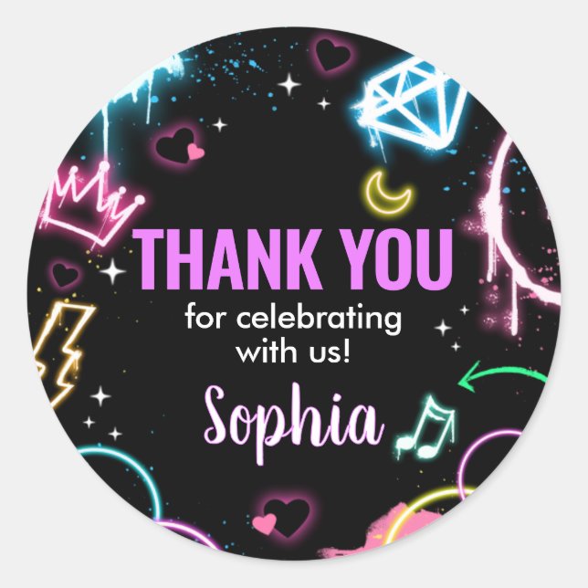 Teenager Neon Thirteenth Birthday Party Classic Round Sticker (Front)