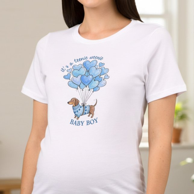 Teenie Weenie Baby Boy Dachshund Gender Reveal Tri-Blend Shirt (Baby Boy Announcement - Teenie Weenie Sweetheart Dachshund Gender Reveal collection by Darling & May)