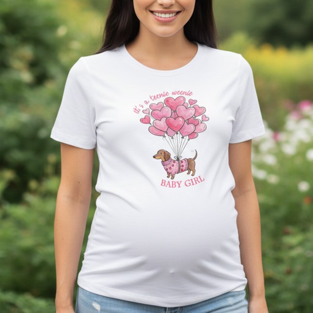 Teenie Weenie Baby Girl Dachshund Gender Reveal Tri-Blend Shirt (Baby Girl Announcement - Teenie Weenie Sweetheart Dachshund Gender Reveal collection - Darling & May)