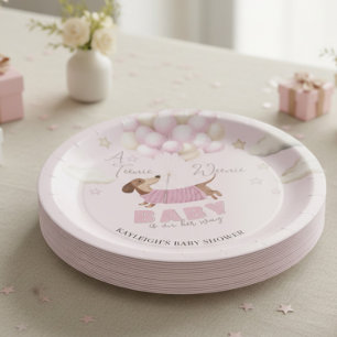 Teenie Weenie Dachshund Balloons Pink Baby Shower Paper Plate