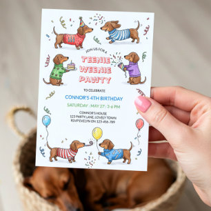 Teenie Weenie Pawty Dachshund Wiener Dog Birthday Invitation