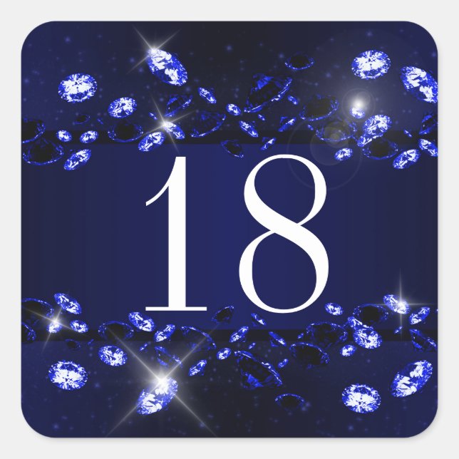 Teen's 18th Birthday Blue Black Sparkly Diamond Square Sticker (Front)