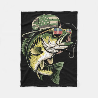Teens boy camo bass fishing american flag fishing fleece blanket