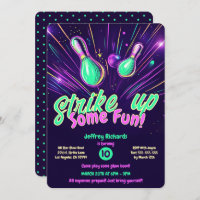 Teens Glow in the Dark Bowling Party Invitation