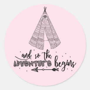 Teepee Adventure Begins Favour Sticker