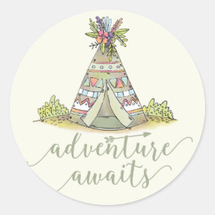 Teepee Adventure Begins Favour Sticker