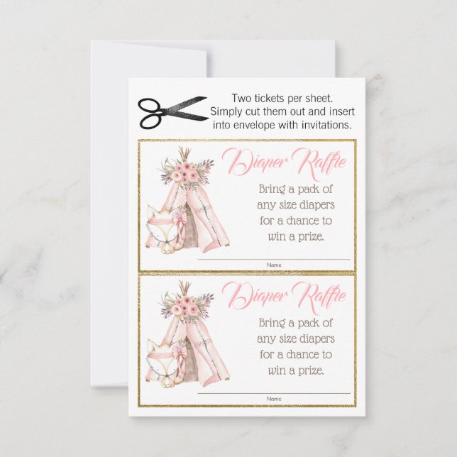 TeePee Fox Boho Tribal Diaper Raffle Tickets (Front)