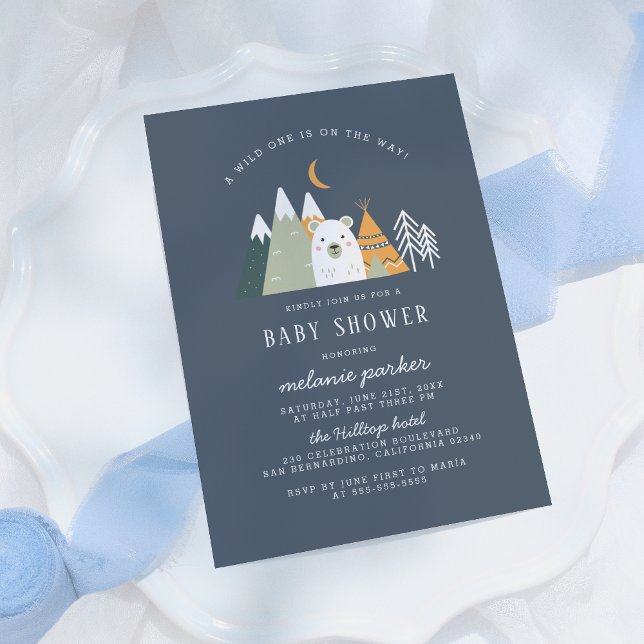 Teepee & Mountains Wild One Bear Baby Shower Invitation (Creator Uploaded)