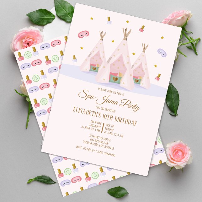 Teepee Spa Birthday Party Invitation (Tee Pee Spa-Jama Party)