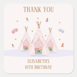 Teepee Spa Birthday Party Square Sticker