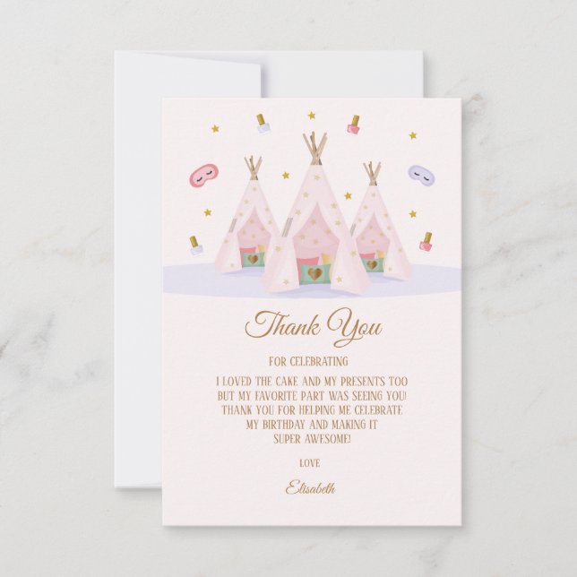 Teepee Spa Birthday Party Thank You Card (Front)