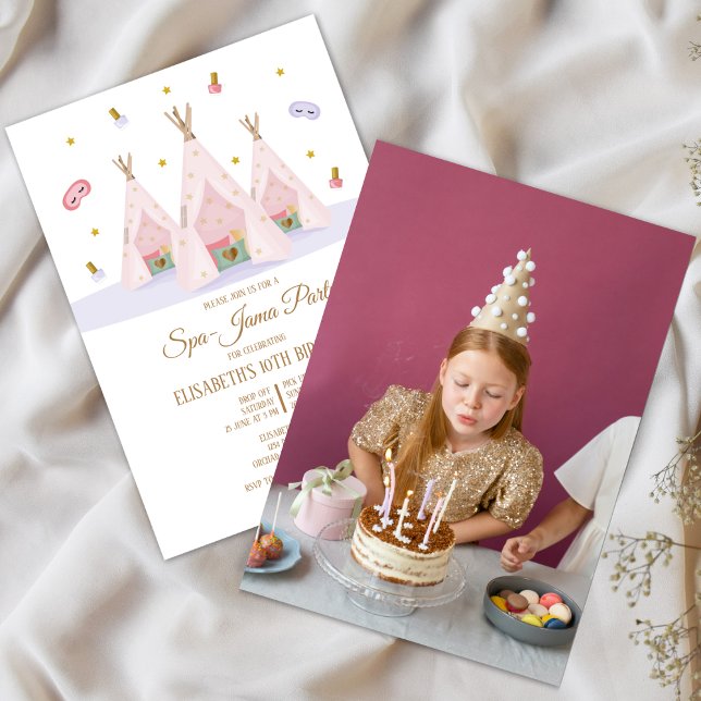 Teepee Spa Birthday Photo Party Invitation (Creator Uploaded)