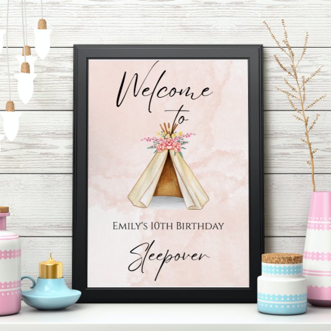 Teepee Tent Sleepover Birthday Party Welcome  Poster (Creator Uploaded)