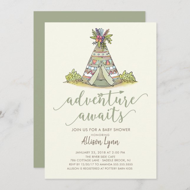 Teepee Tribal Baby Shower Invitation (Front/Back)