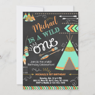Teepee Wild One boy 1st birthday invitation. Invitation