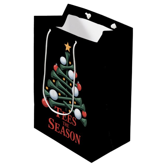 Tees the Season Golf Funny Christmas Golf Tree Medium Gift Bag (Front Angled)
