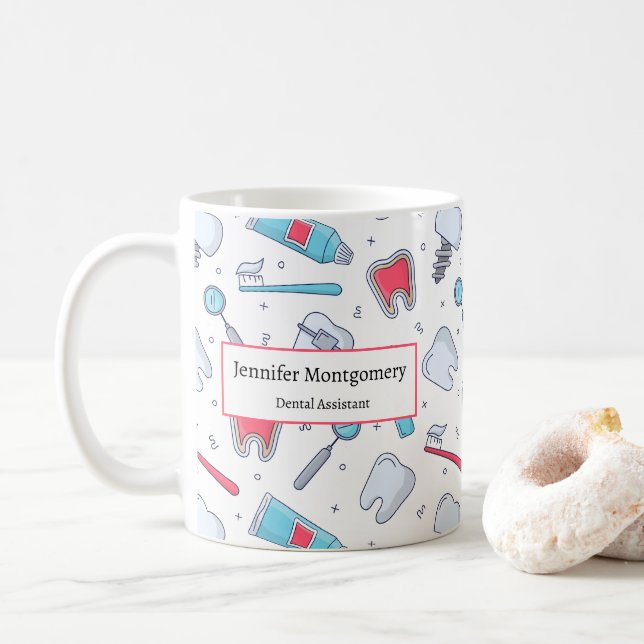 Teeth and Tools Dental Pattern Coffee Mug (With Donut)
