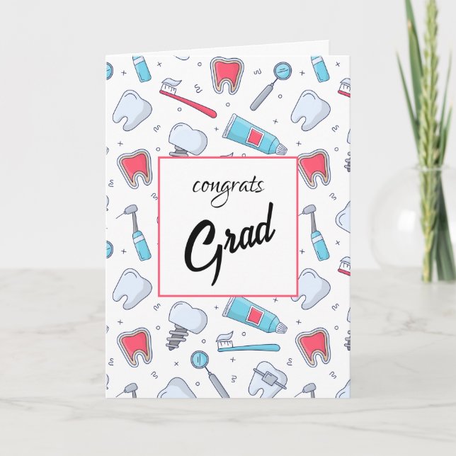 Teeth and Tools Dental Pattern Graduation Card (Front)
