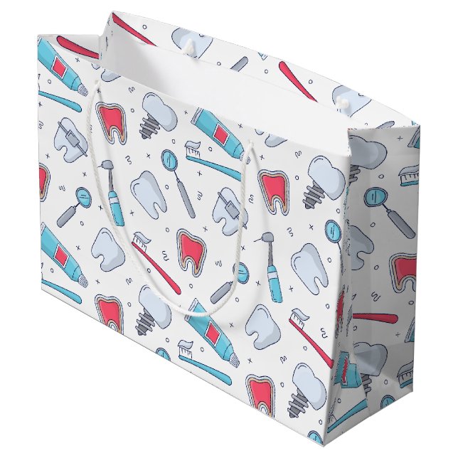 Teeth and Tools Dental Pattern Large Gift Bag (Back Angled)