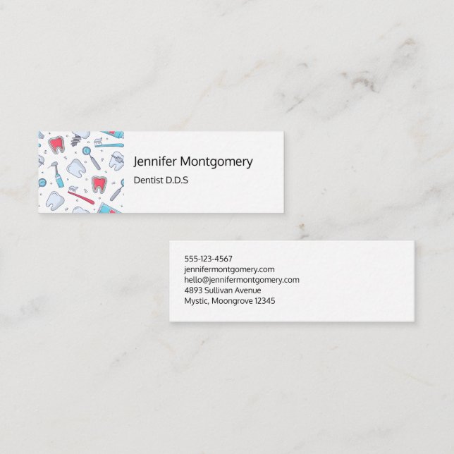 Teeth and Tools Dental Pattern Mini Business Card (Front/Back)