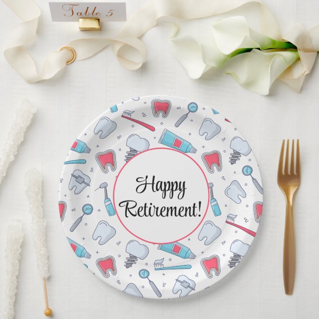 Teeth and Tools Dental Pattern Retirement Paper Plate (Wedding)