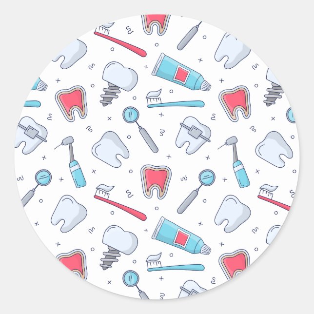 Teeth and Tools Dental Pattern Thank You Classic Round Sticker (Front)