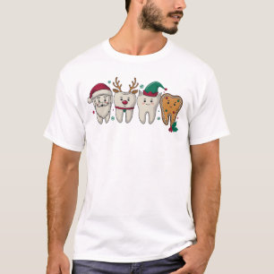 Teeth Christmas Dentist Santa Reindeer Hygienist T-Shirt