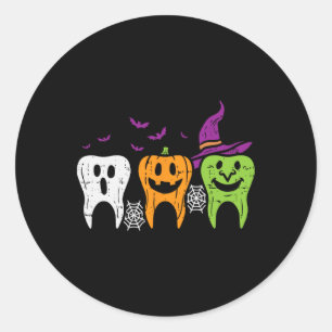 Teeth Ghost Pumpkin Witch Cute Dental Halloween De Classic Round Sticker
