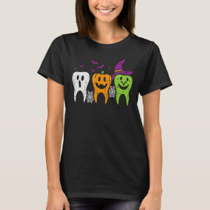 Teeth Ghost Pumpkin Witch Cute Dental Halloween De T-Shirt
