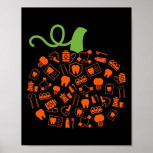 Teeth Ghost Pumpkin Witch Dental Halloween Dentist Poster